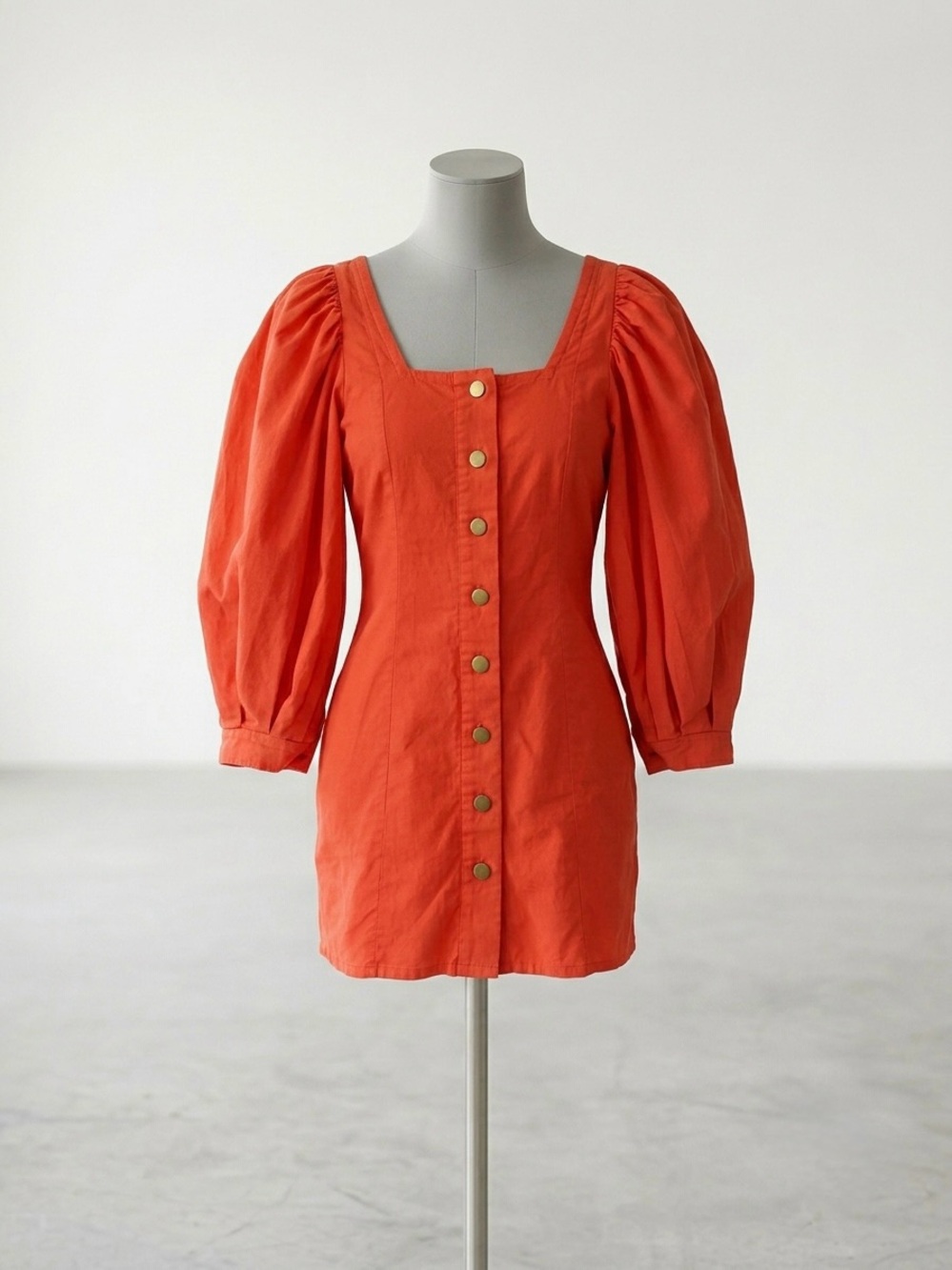 Jen's Pirate Booty Orange Square-Neck Puff-Sleeve Mini Dress